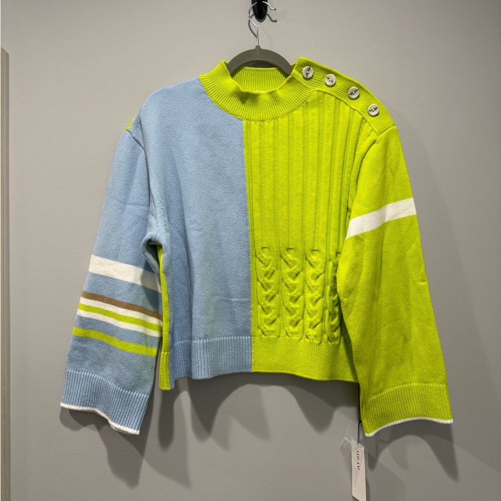 Adeam Colorblock Sweater with Green and Blue